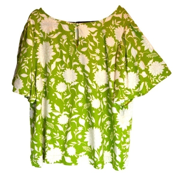 Ava & Viv Linen Blend Flutter Sleeve Loose Fit V Neck Popover Blouse Top Size 1X - Picture 1 of 9